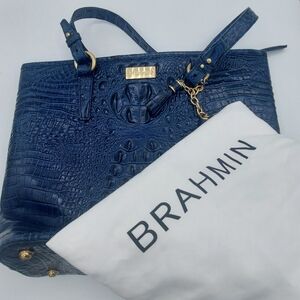 Brahmin Dark Blue Croc Embossed Tote Bag